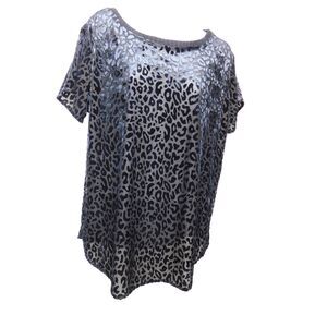 Kori Woman's Leopard Top Sz. S Black on Black Burnout Velvet Oversized Sheer